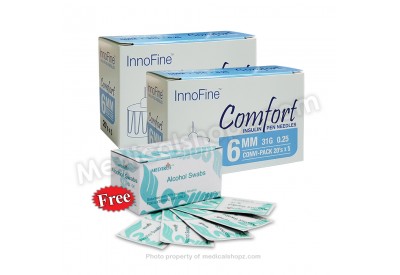 INNOFINE Comfort Insulin Pen Needles 6MM x 31G x 0.25 (20's x 5) 2 BOXES - FREE Alcohol Swab 100's